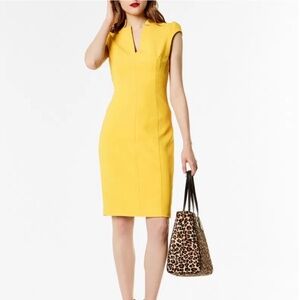 Karen Millen V Neck Cap Sleeve Yellow Tailored Pencil Dress Sz 8 UK 12